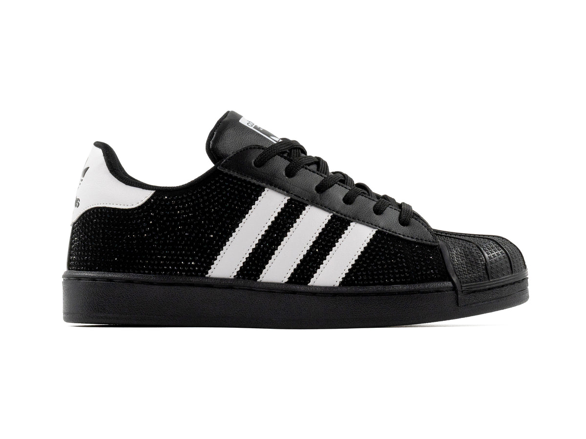 Tenis Concha Rhinestone Negro Blanco