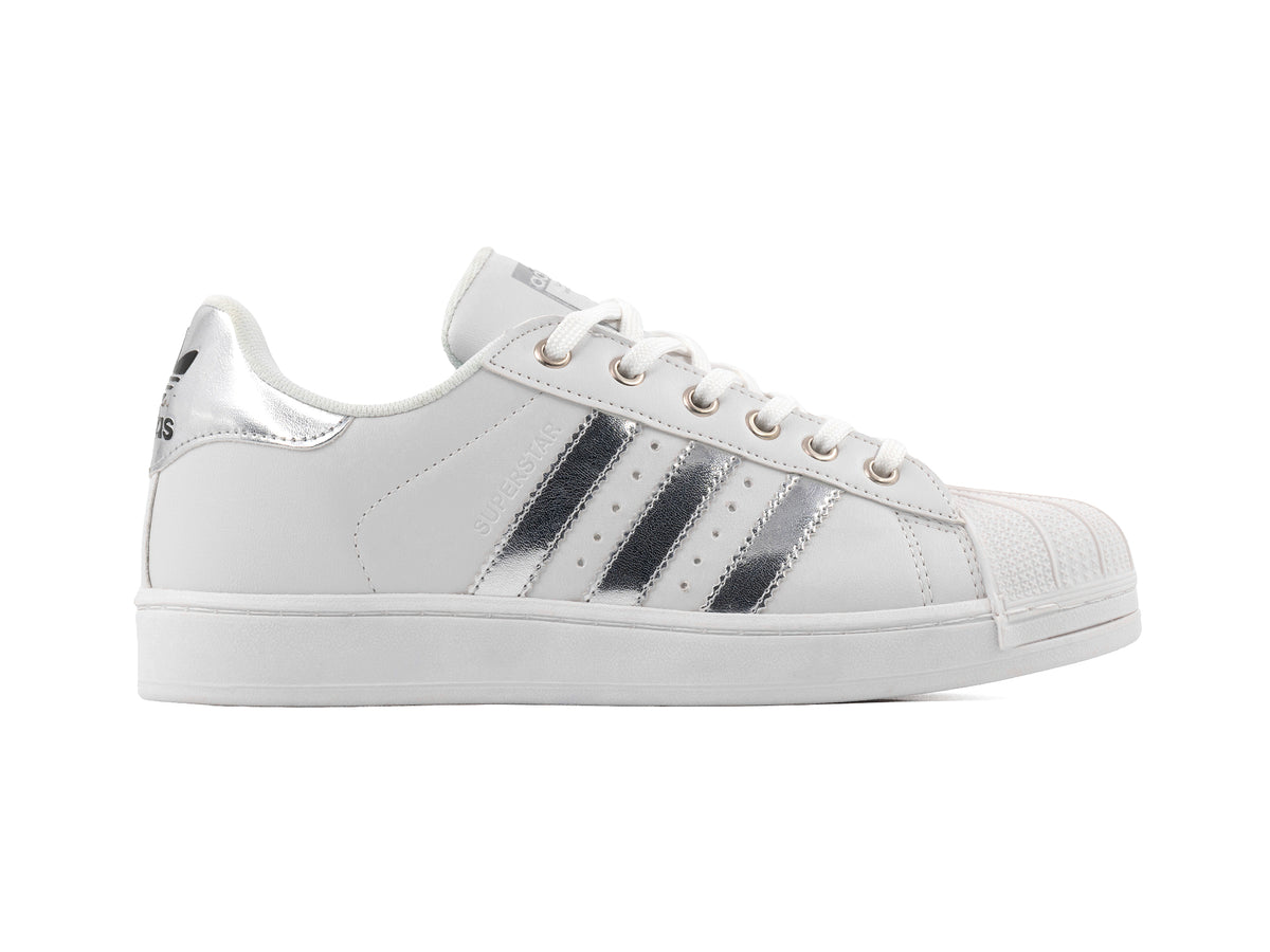 Paq 6 Pares Tenis Concha Blanco Metalico 22/25.5